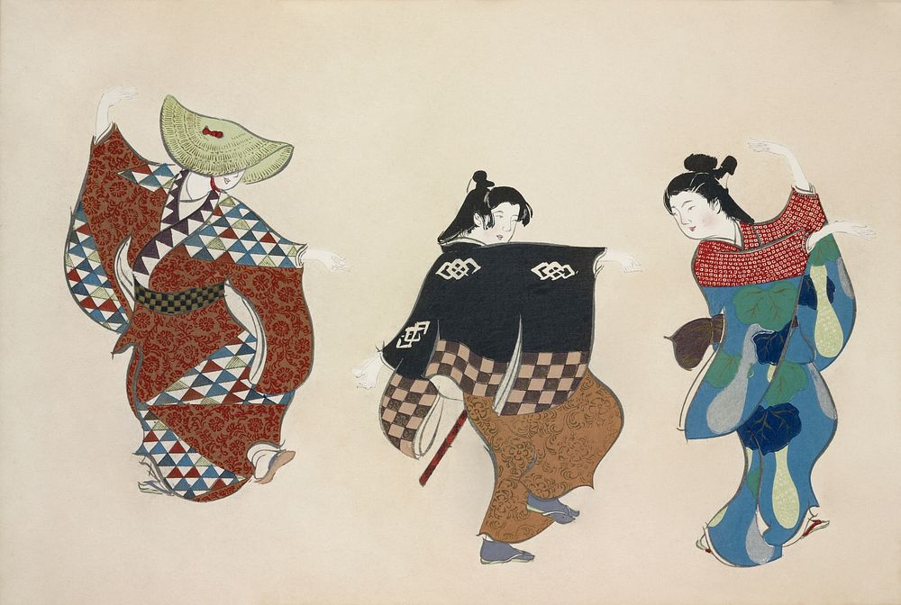 Dancers from Momoyogusa&ndash;Flowers of a Hundred Generations (1909) by Kamisaka Sekka. Original from the The New York…