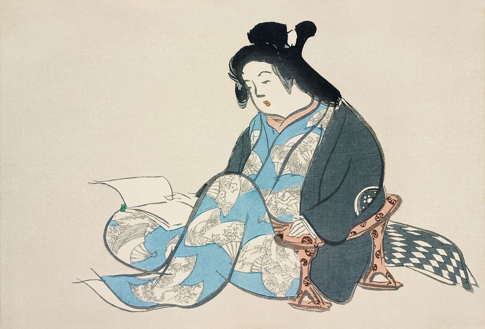 Reading lady from Momoyogusa&ndash;Flowers of a Hundred Generations (1909) by Kamisaka Sekka. Original from the The New York…