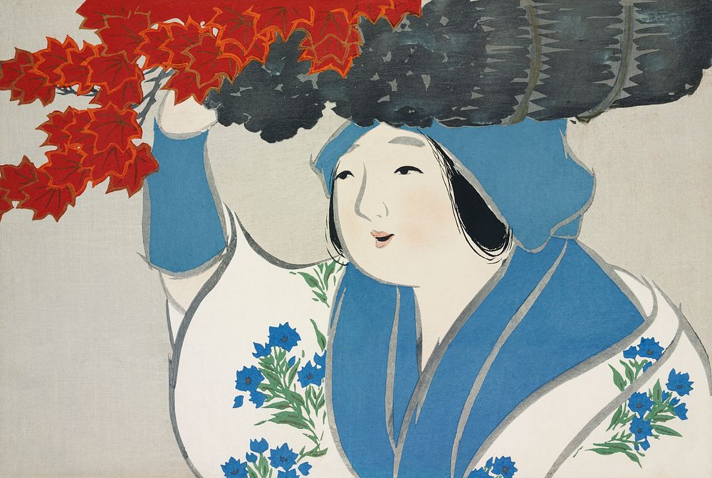 Woman from Momoyogusa–Flowers of a Hundred Generations (1909) by Kamisaka Sekka. Original from the The New York Public…