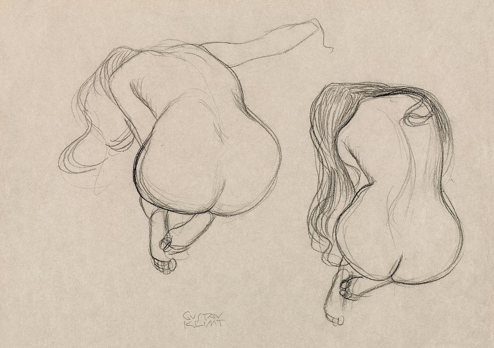 Two Studies of a Seated Nude with Long Hair (ca. 1901&ndash;1902) by Gustav Klimt. Original from The Getty. Digitally…