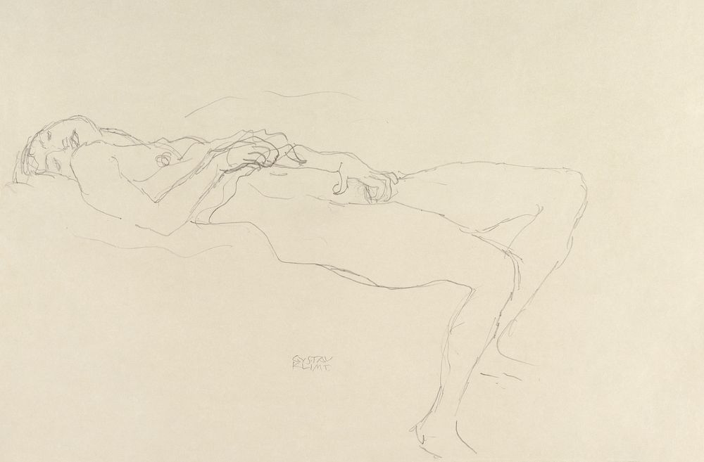 Reclining Nude (ca. 1912&ndash;1913) by Gustav Klimt. Original from The MET Museum. Digitally enhanced by rawpixel.