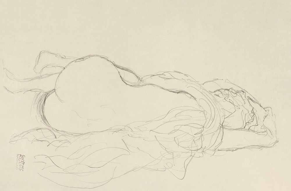 Reclining Nude with Drapery, Back View (ca. 1917&ndash;1918) by Gustav Klimt. Original from The MET Museum. Digitally…