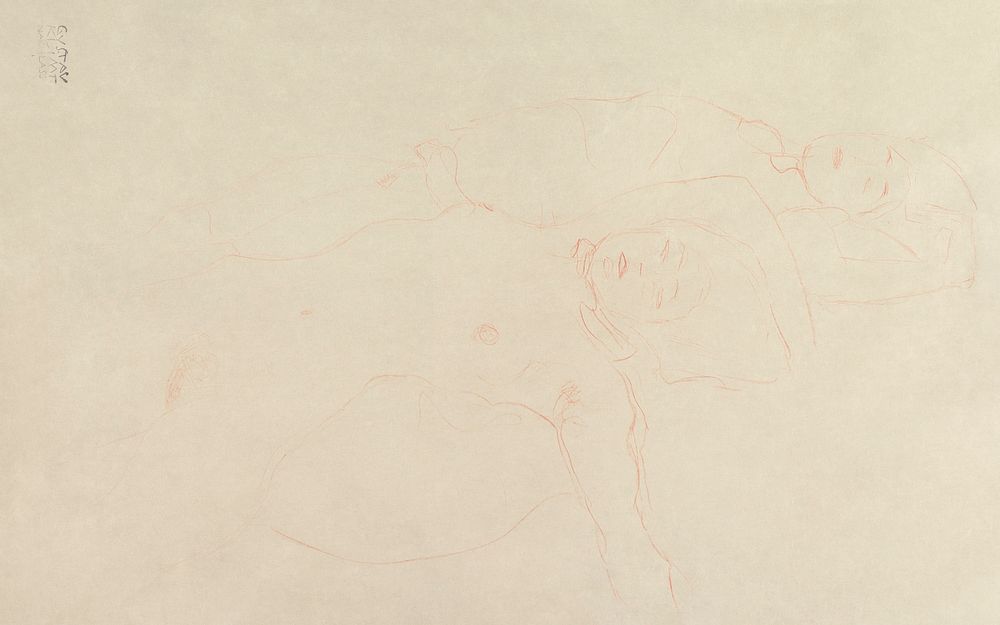 Two Reclining Nudes (ca. 1905&ndash;1906) by Gustav Klimt. Original from The MET Museum. Digitally enhanced by rawpixel.