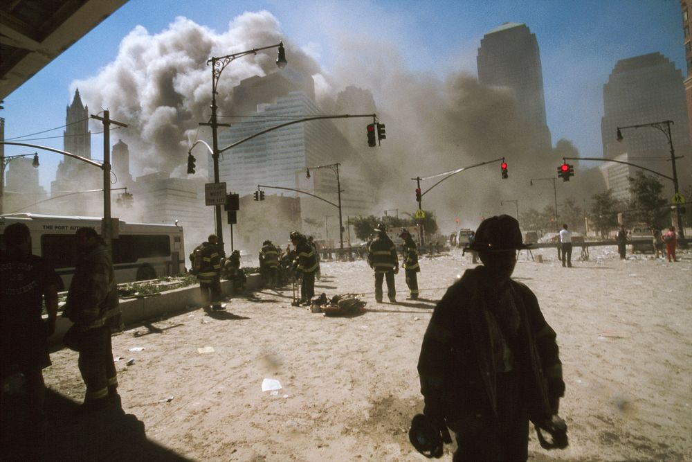 Smoke and debris in the air while rescue operations is being carried out during the September 11 terrorist attack on the…