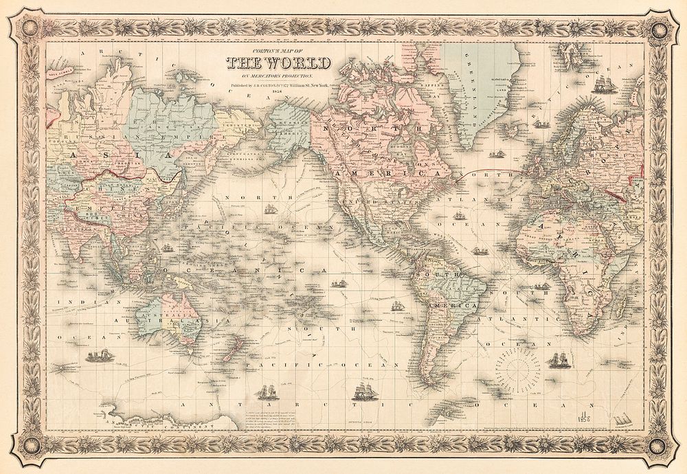 Colton's Map of the World on Mercator's Projection (1858) by J.H. Colton & Co. Original from The Beinecke Rare Book &…
