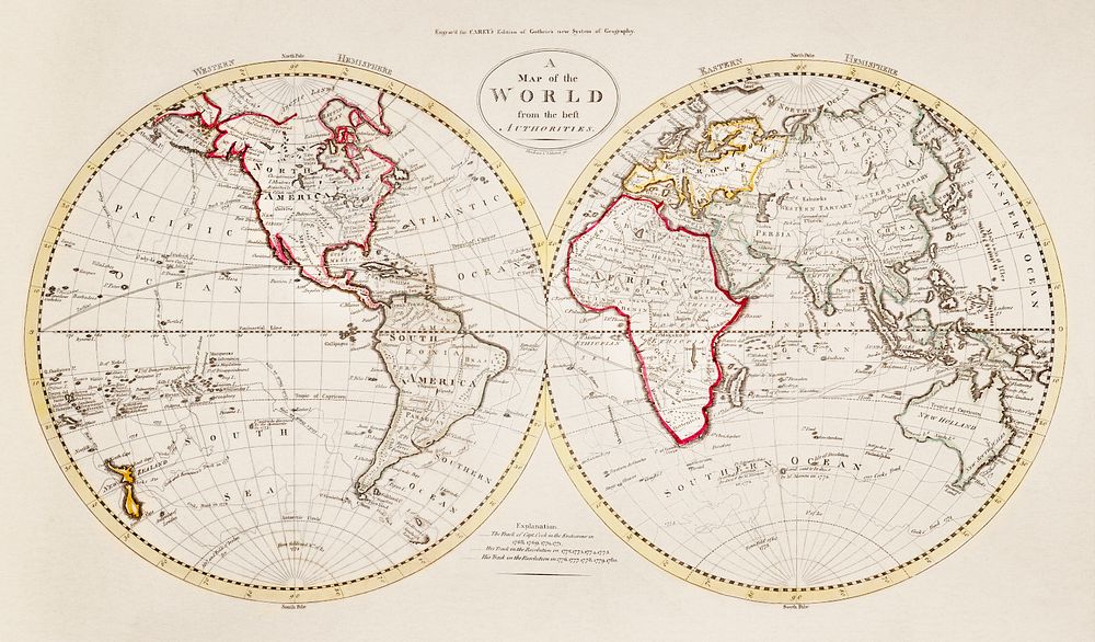 A Map of the World from the best Authorities (1795) from Carey's American Edition of Guthrie's Geography Improved. Original…