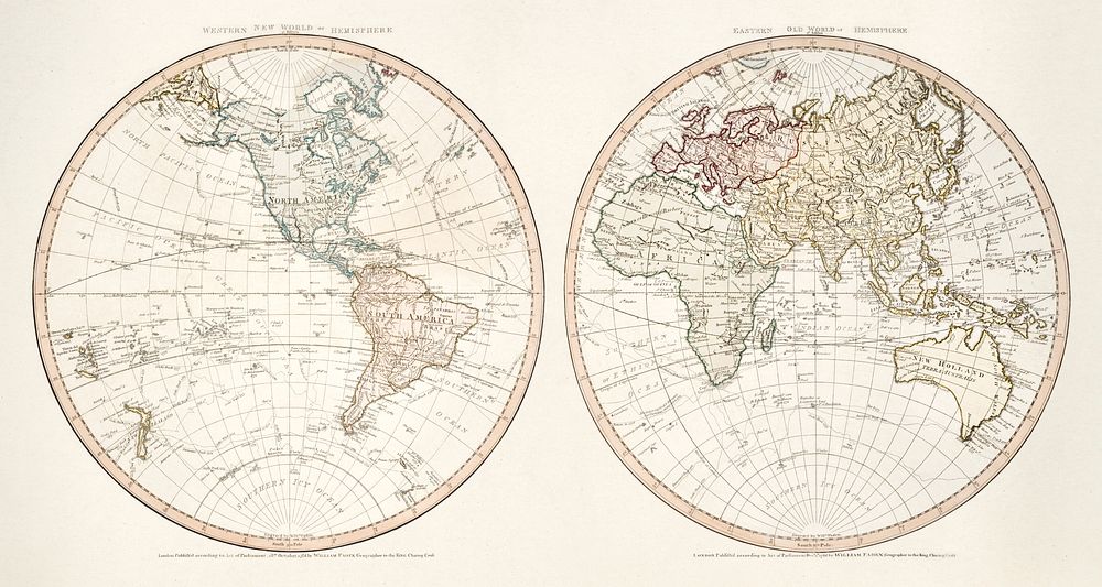 New world or western hemisphere: old world or eastern hemisphere (1786) by William Faden. Original from The Beinecke Rare…