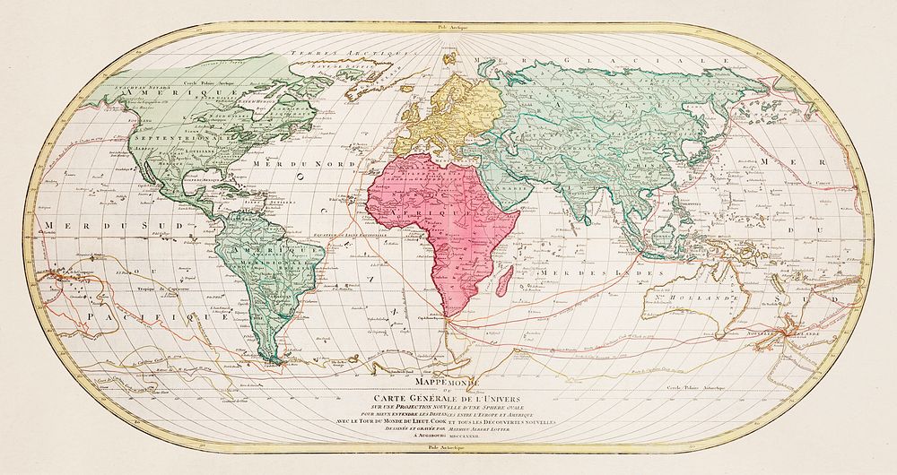 Mappe Monde ou Carte générale de l'Univers (1782) by Mathieu Albert Lotter. Original from The Beinecke Rare Book &…