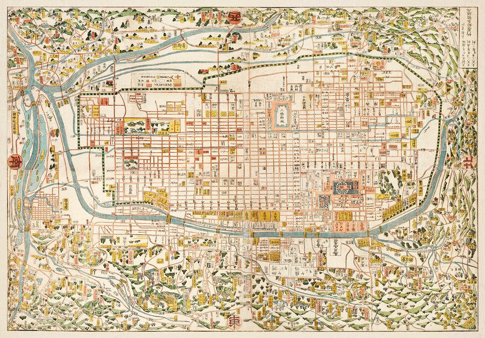 Map of Kyoto (1863) by Takebara Kahei. Original from The Beinecke Rare Book & Manuscript Library. Digitally enhanced by…