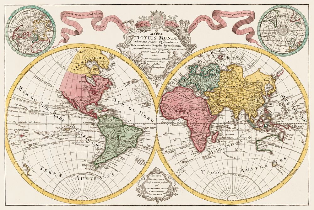Mappa totius mundi : adornata juxta observationes dnn. academiae regalis scientiarum et nonnullorum aliorum secundum…