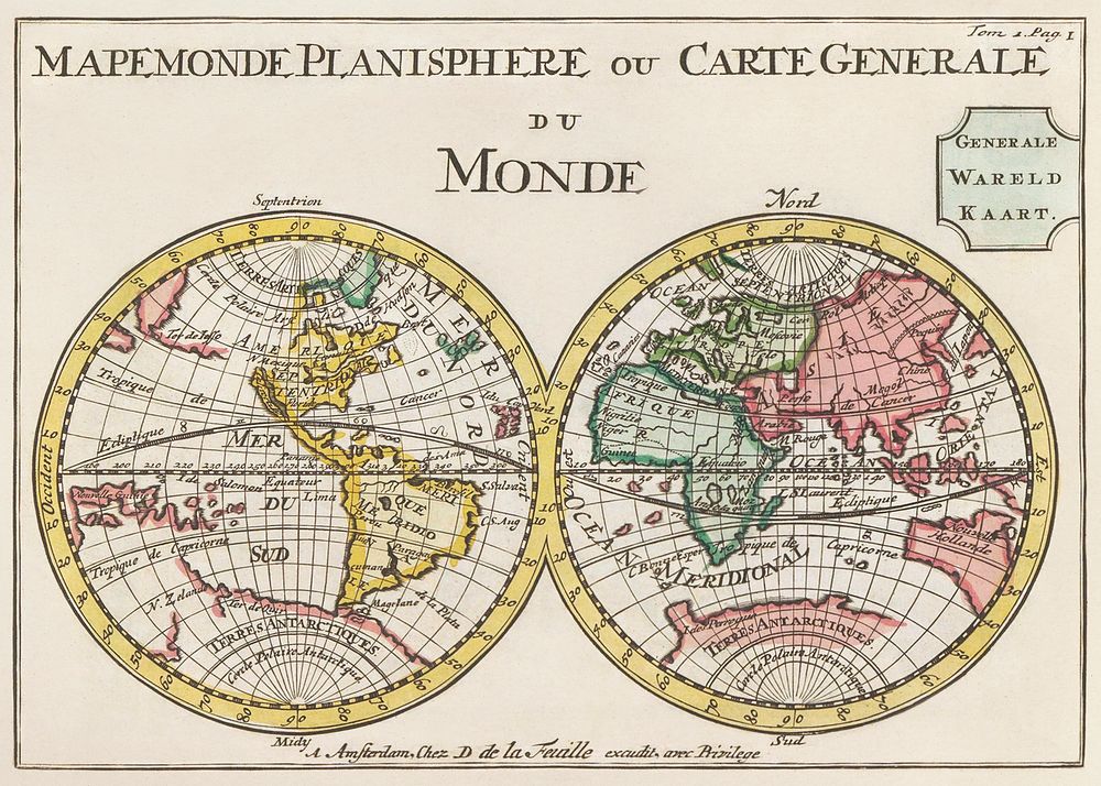 Wereldkaart Mapemonde planisphere ou carte generale du monde (1735) from Daniel de Lafeuilledelete. Original from The…