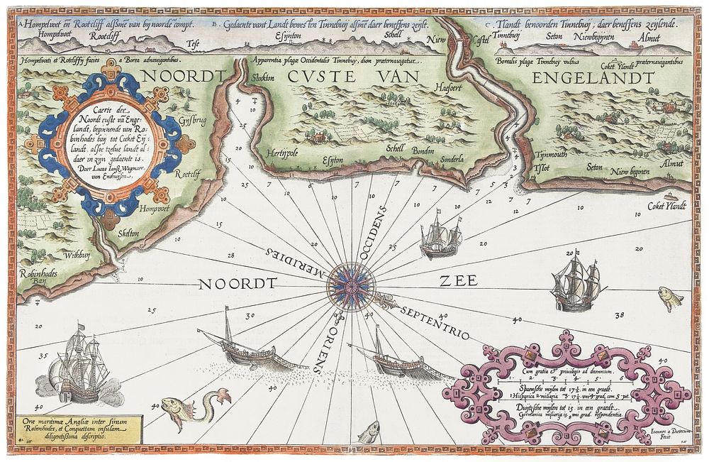 Kaart van de noordkust van Engeland bij Newcastle upon Tyne (1580&ndash;1583) by Joannes van Doetechum (I). Original from…