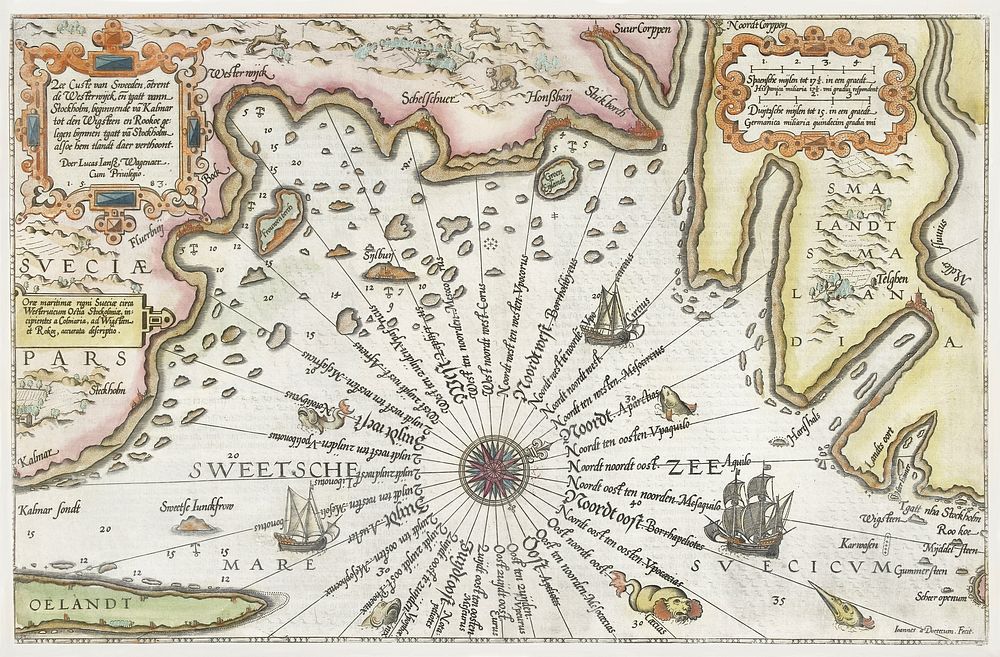 Kaart van de kust van Zweden tussen Kalmar en Stockholm (ca. 1580&ndash;1583) by Joannes van Doetechum (I). Original from…