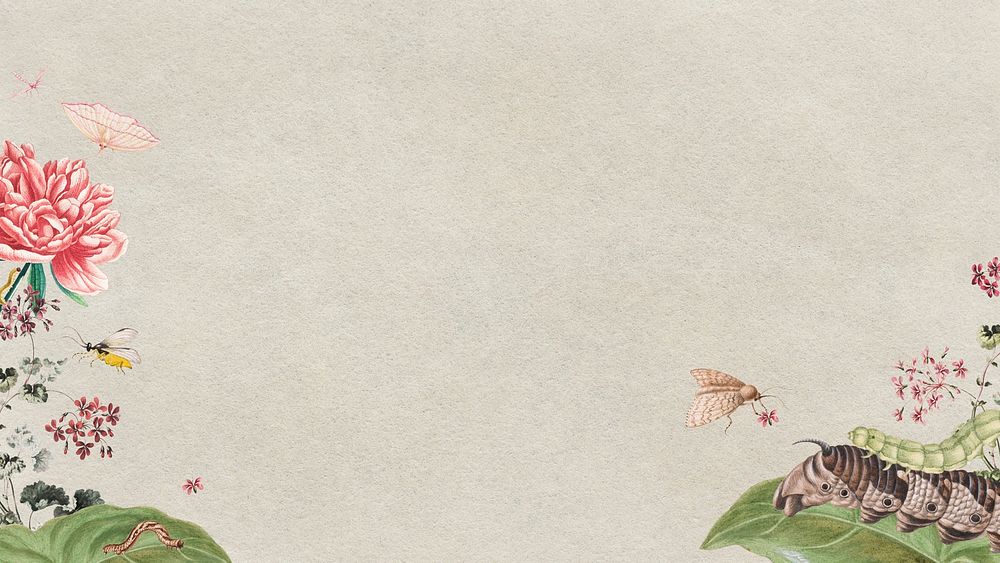 Vintage flower and caterpillar on texture background design resource