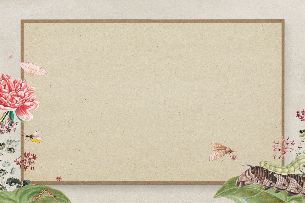 Vintage floral frame with butterfly, insect and caterpillar design element