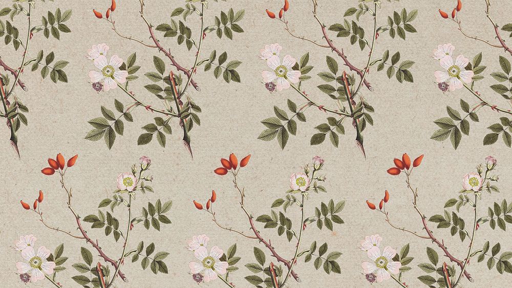 Vintage pink dog rose flower pattern background design resource