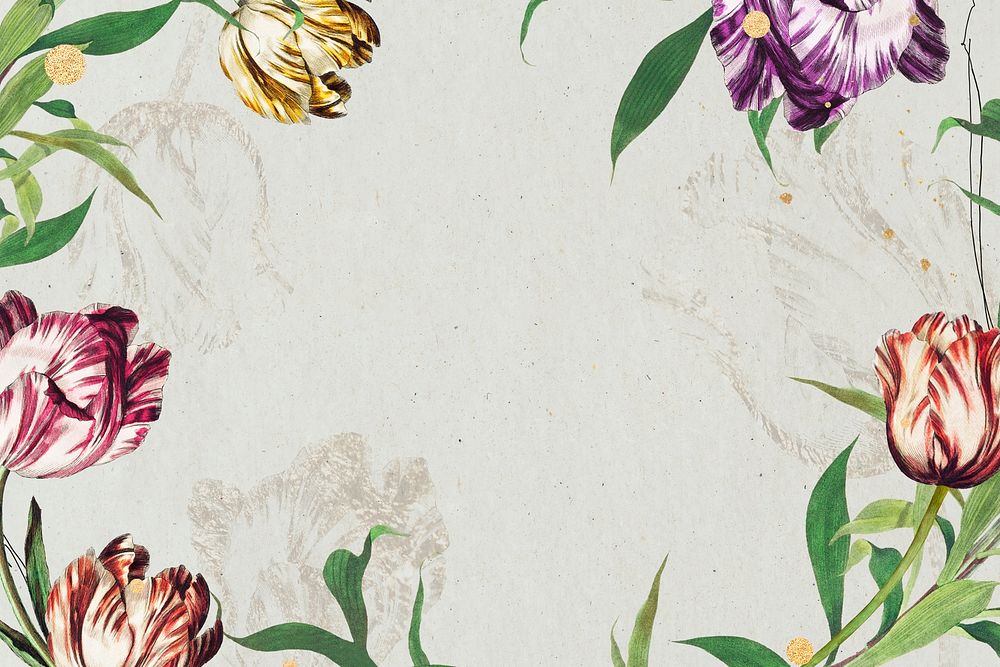 Vintage tulip flower frame on texture background design element
