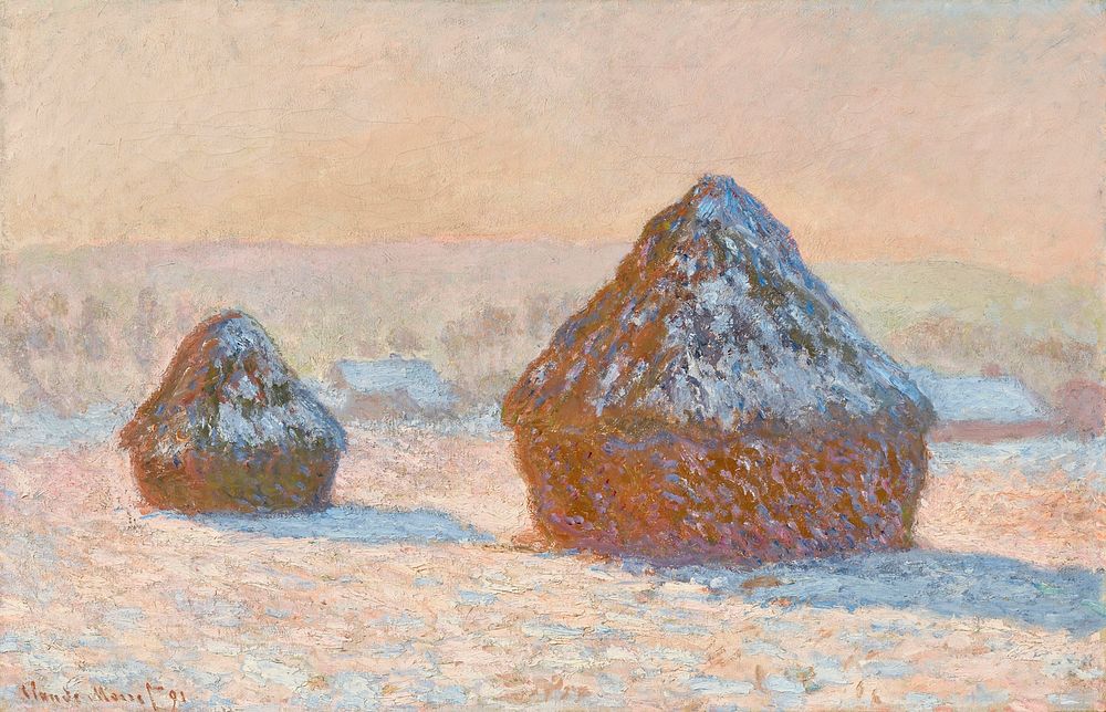 Wheatstacks, Snow Effect, Morning (1891) by Claude Monet. Original from the J.Paul Getty Museum. Digitally enhanced by…
