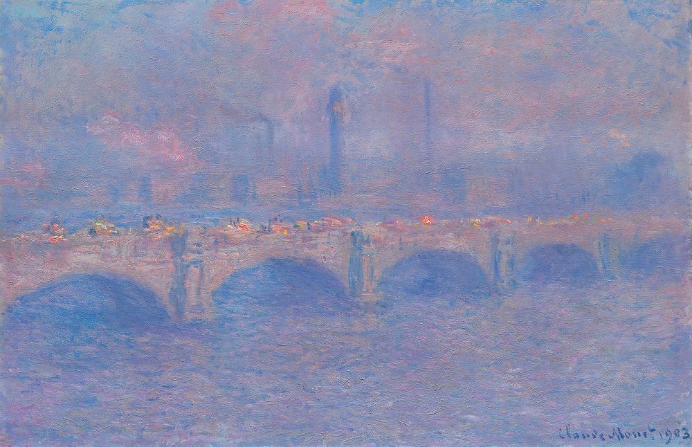 Waterloo Bridge, Sunlight Effect (1903) by Claude Monet. Original from the Art Institute of Chicago. Digitally enhanced by…