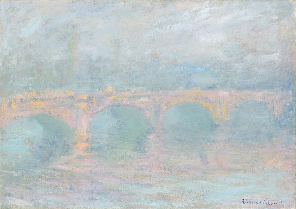 Waterloo Bridge, London, at Sunset (1901) by Claude Monet. Original from the National Gallery of Art. Digitally enhanced by…