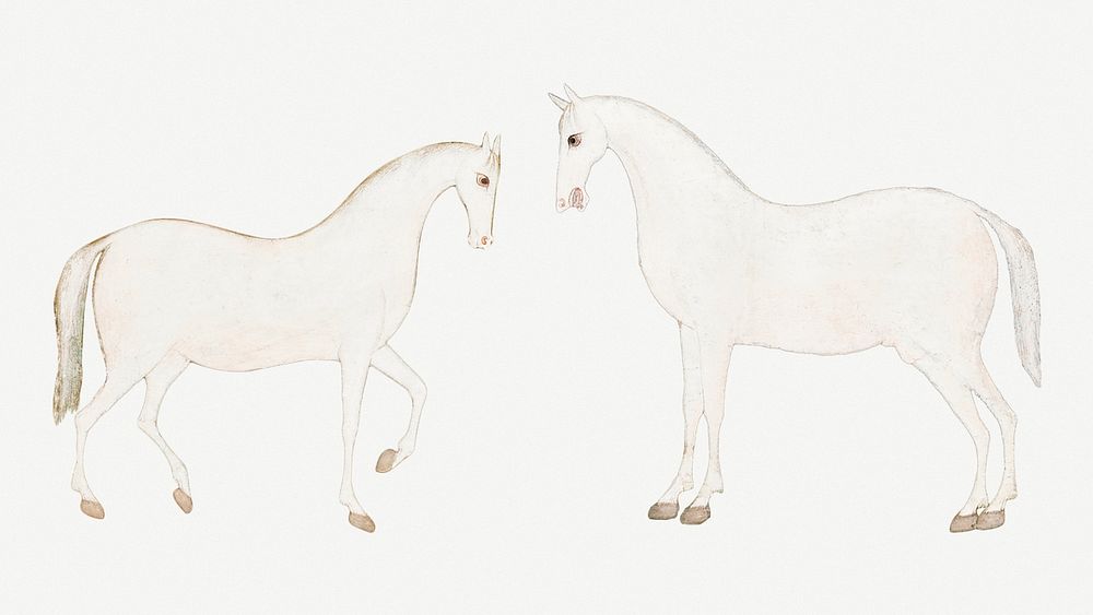 Vintage white Asian horse illustration psd, featuring public domain artworks