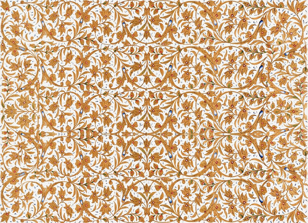 Vintage brown floral psd pattern background, featuring public domain artworks