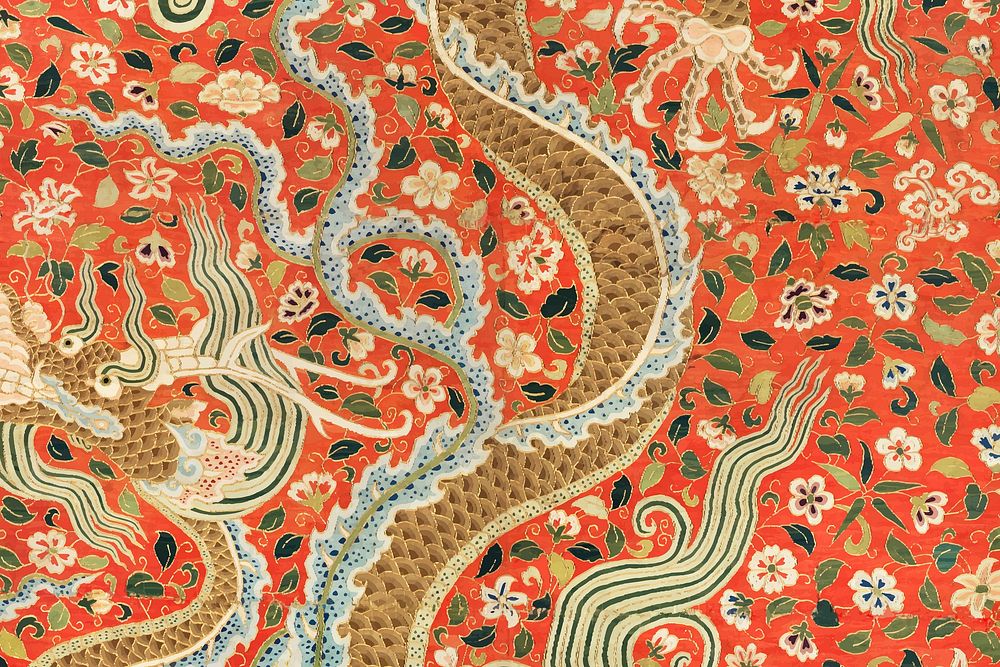 Vintage chinese dragon pattern background vector, featuring public domain artworks