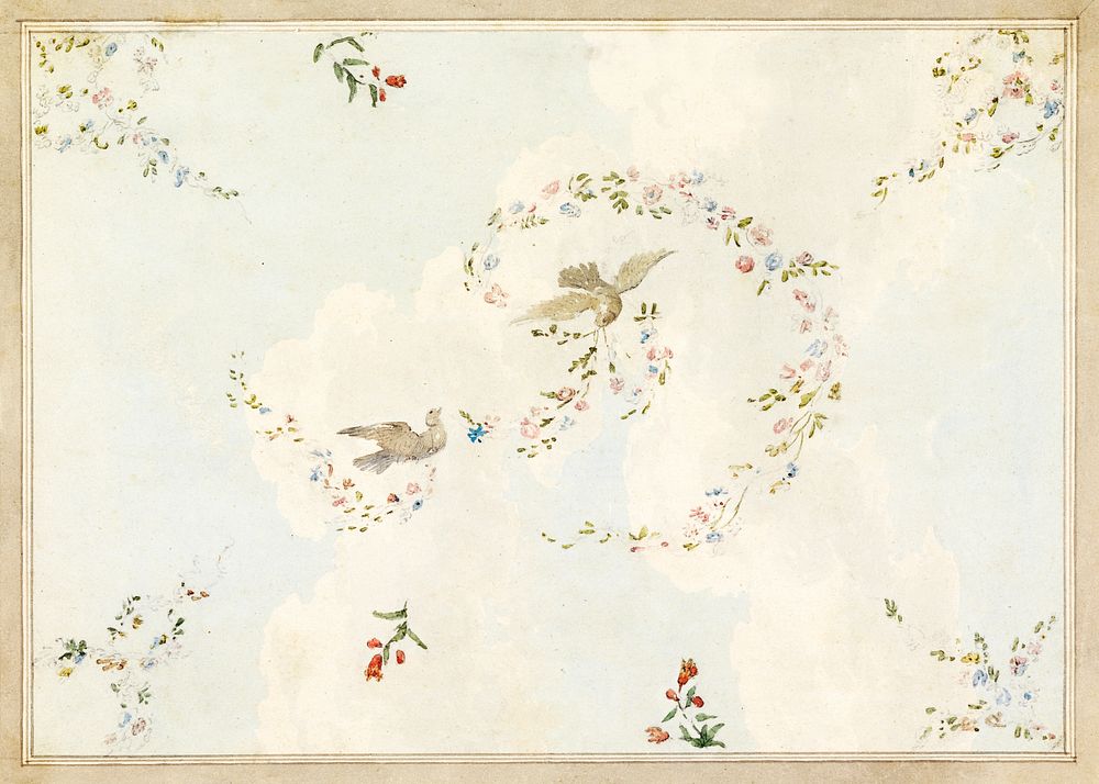 Ceiling Design with Doves and Flower Garlands, possibly for the Entrance Hall by Frederick Crace (1779&ndash;1859). Original…
