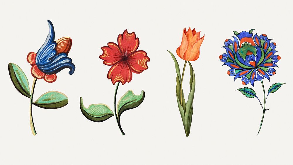 Vintage flower illustration psd set, featuring public domain artworks