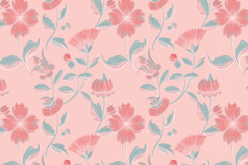 Vintage psd pink floral pattern background, featuring public domain artworks