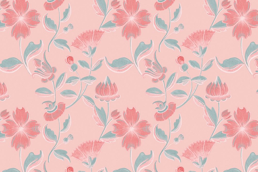 Vintage pink floral pattern background, featuring public domain artworks