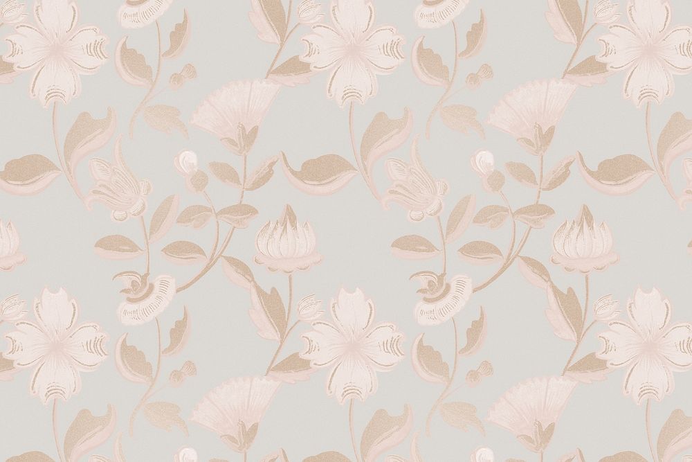 Vintage neutral floral pattern background psd, featuring public domain artworks