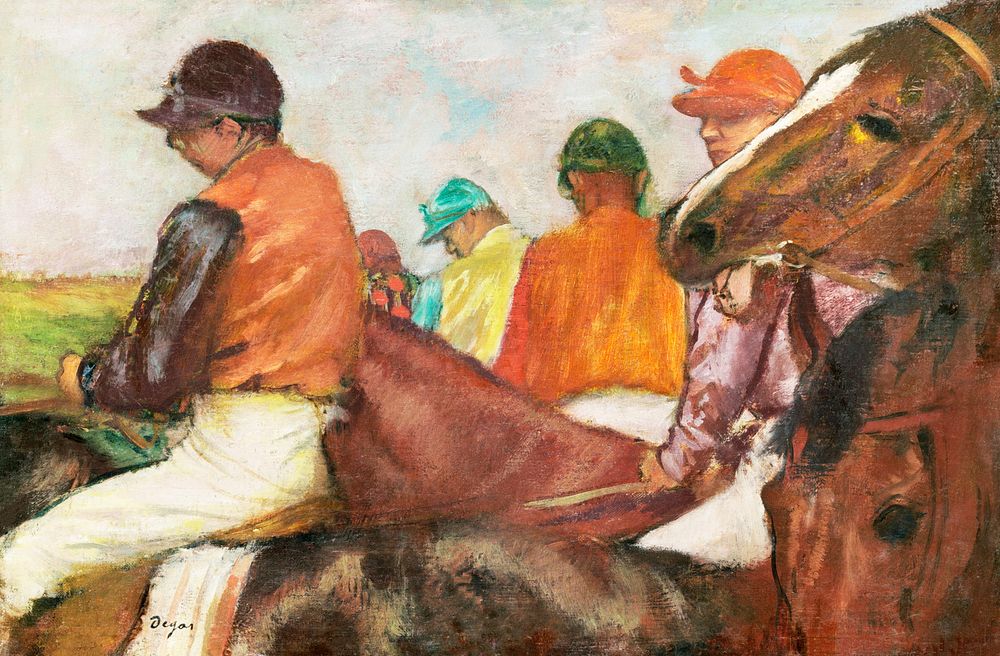 The Jockeys (ca. 1882) painting in high resolution by Edgar Degas. Original from Yale University Art Gallery. Digitally…