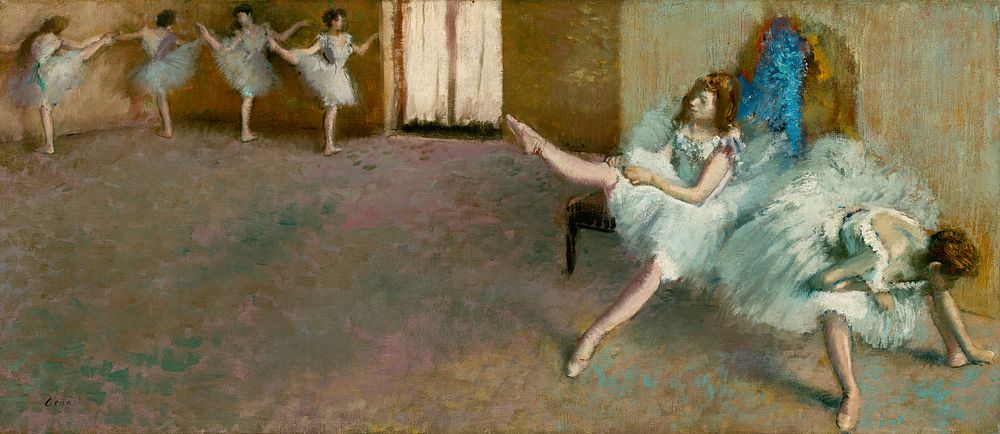 Before the Ballet (ca. 1890–1892) painting in high resolution by Edgar Degas. Original from The National Gallery of Art.…