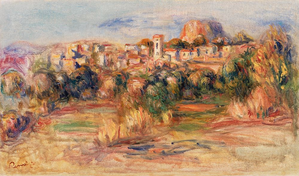 Landscape, La Gaude (Paysage, La Gaude) (1910) by Pierre-Auguste Renoir. Original from Barnes Foundation. Digitally enhanced…