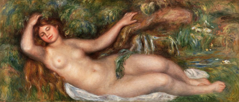 Reclining Nude (Femme nue couch&eacute;e) (1910) by Pierre-Auguste Renoir. Original from Barnes Foundation. Digitally…