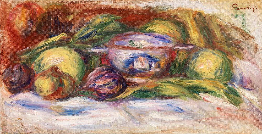 Bowl, Figs, and Apples (&Eacute;cuelle, figues et pommes) (1916) by Pierre-Auguste Renoir. Original from Barnes Foundation.…