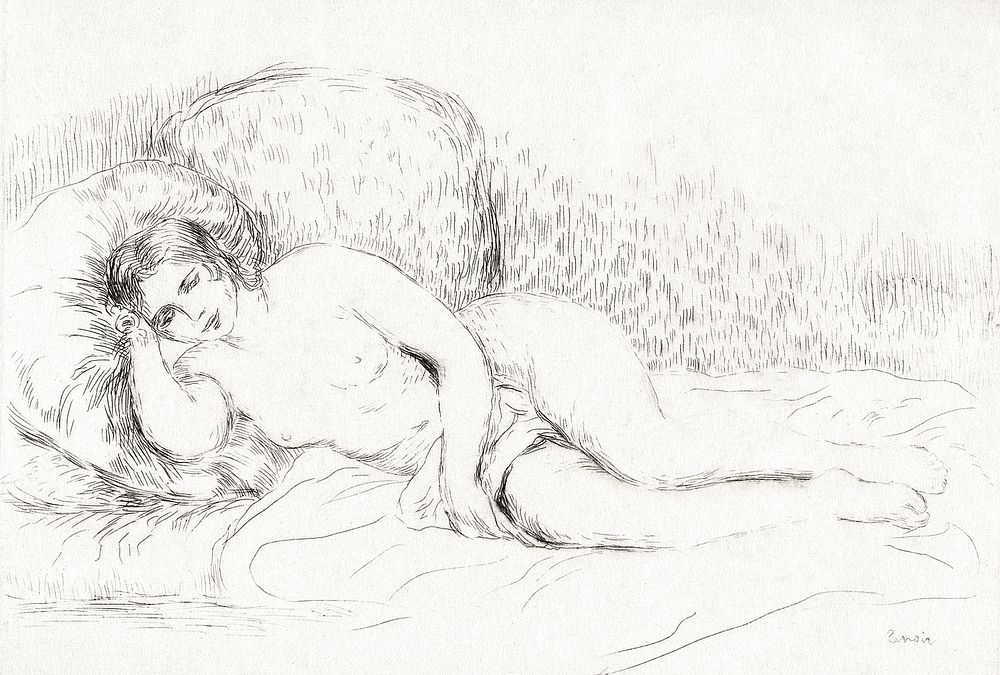 Woman Reclining, to the Left (1906) by Pierre-Auguste Renoir. Original from The Art Institute of Chicago. Digitally enhanced…