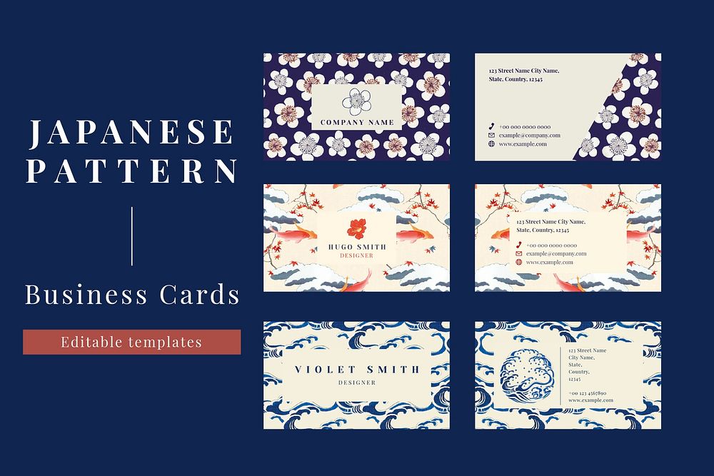 Japanese pattern business card psd editable template, remix of artwork by Watanabe Seitei