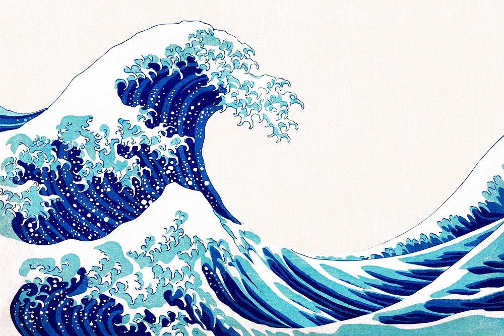 Vintage wave Japanese psd border, remix of artwork by Katsushika Hokusai