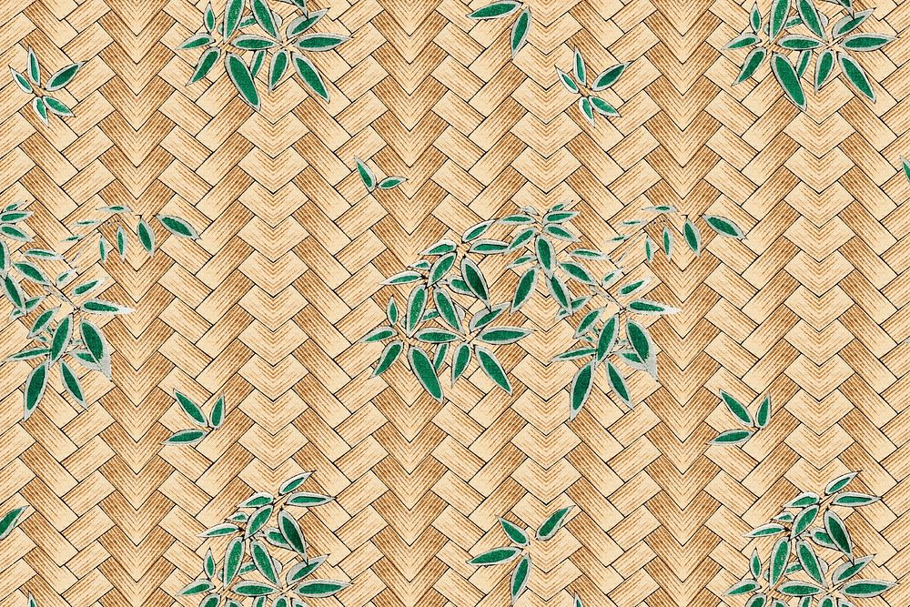 Traditional Japanese bamboo weave with leaves psd pattern, remix of artwork by Watanabe Seitei