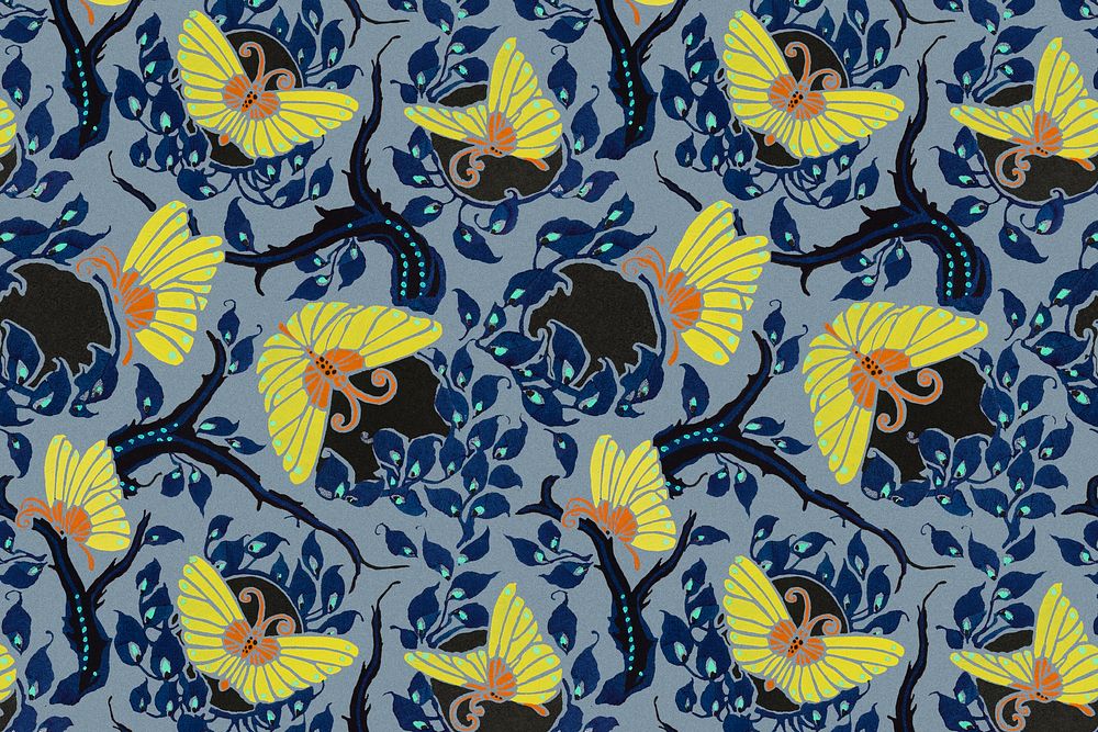 Art Nouveau butterfly pattern background psd in oriental style