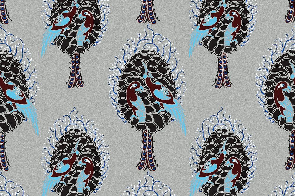 Aesthetic bird pattern, seamless Art Nouveau background in oriental style psd