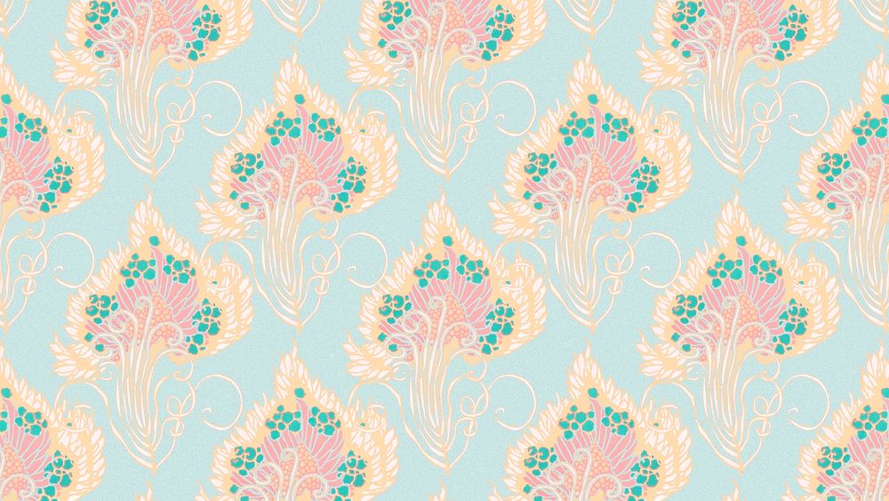 Aesthetic pastel botanical pattern, seamless Art Nouveau desktop wallpaper background in oriental style