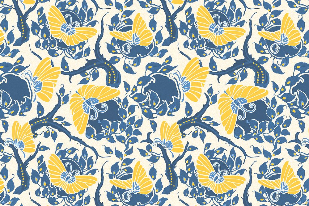 Art Nouveau butterfly pattern background psd