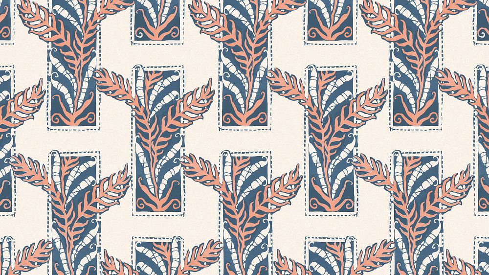 Aesthetic pastel fern pattern, seamless Art Nouveau desktop wallpaper background in oriental style