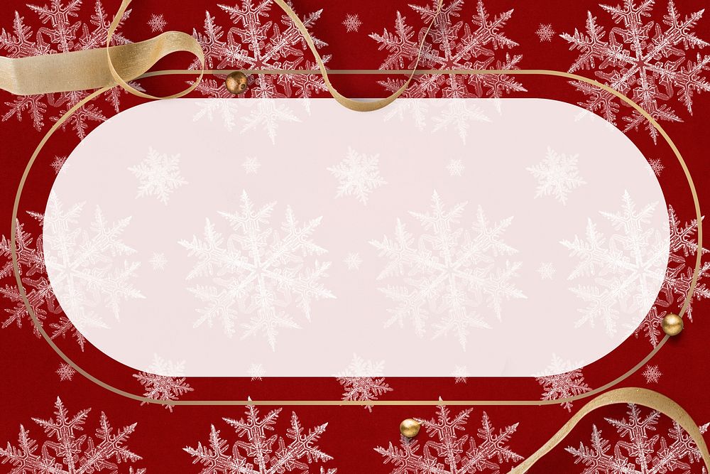 Red season's greetings snowflake psd frame, remix of photography by Wilson Bentley