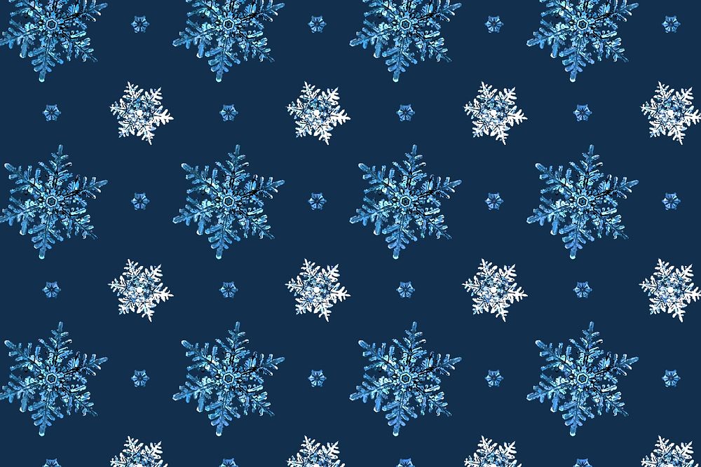 Festive blue Christmas snowflake psd pattern background, remix of photography by Wilson Bentley