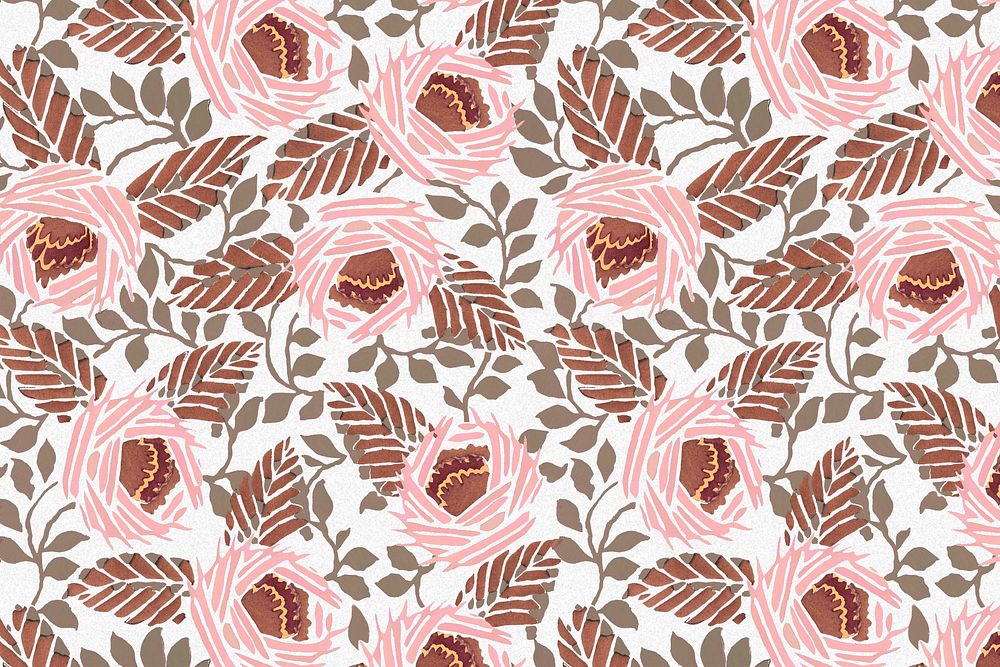 Aesthetic flower pattern background, vintage floral Art Nouveau fabric design psd