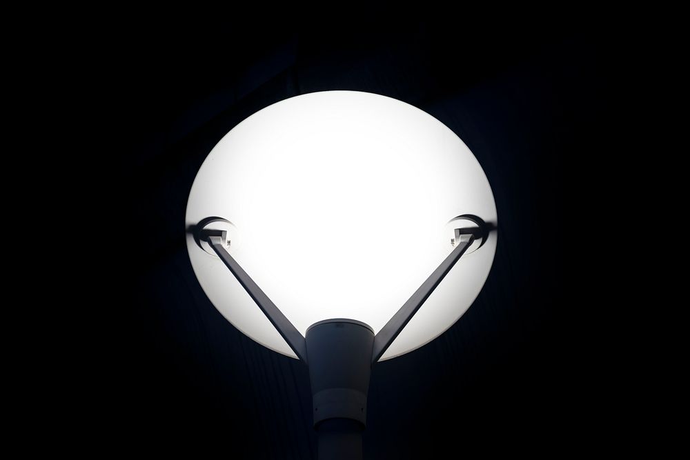 White lamp on black background